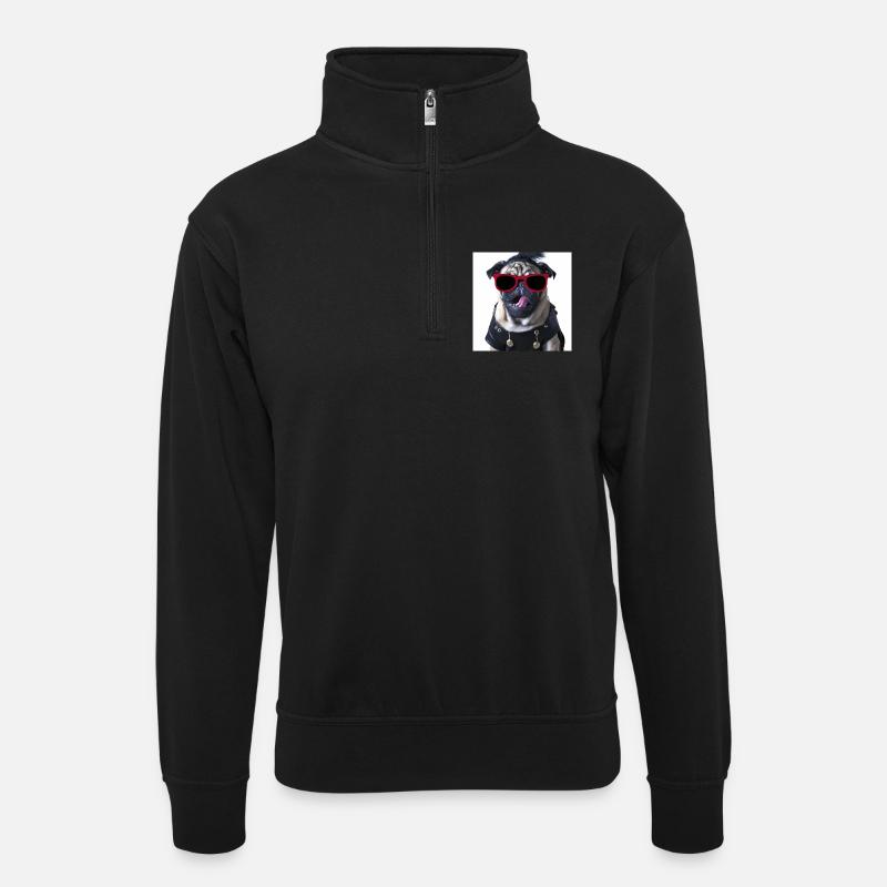punk pug - Unisex sweater with zip collar - black