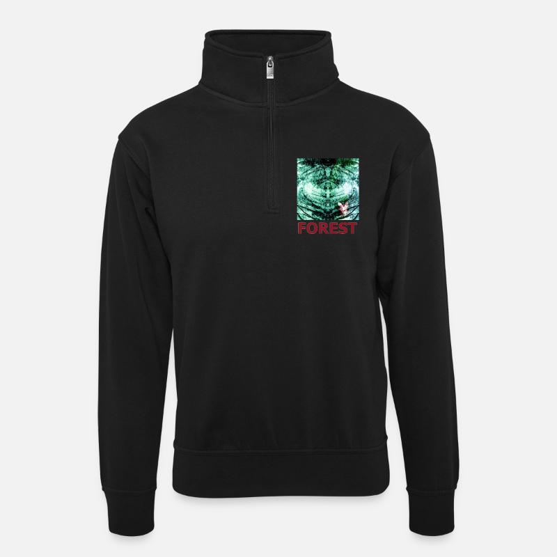 Wald Spiegelung und Schmetterling - Unisex Pullover mit Zip-Kragen - Schwarz