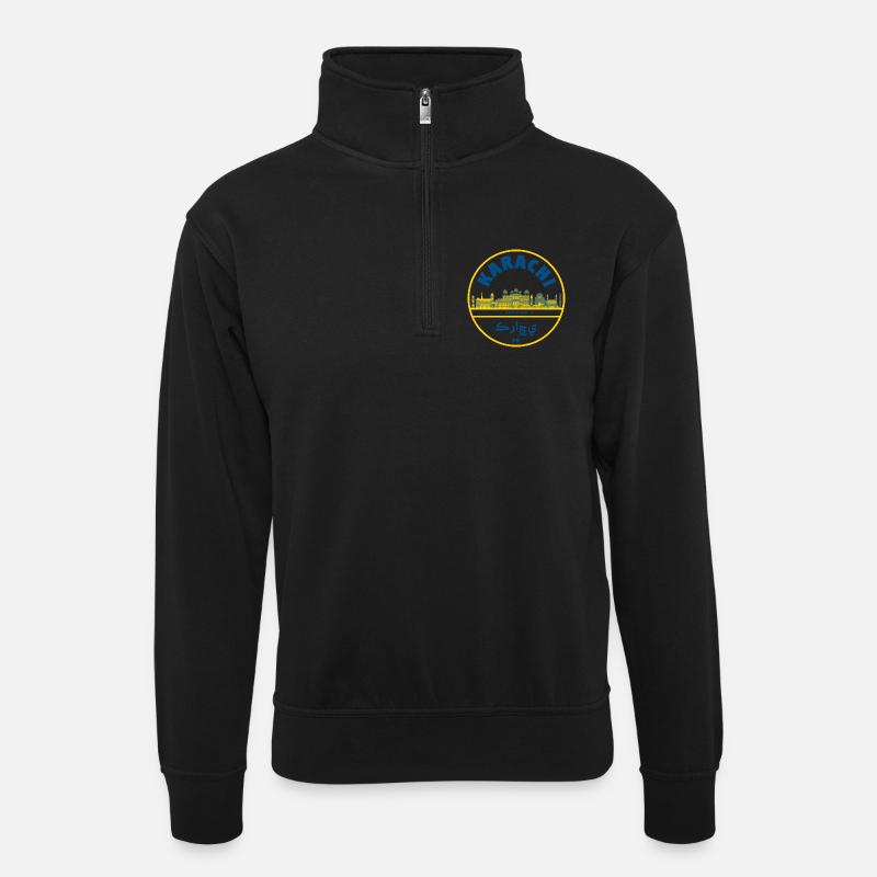 Karachi Skyline Emblem Pakistan - Unisex Pullover mit Zip-Kragen - Schwarz