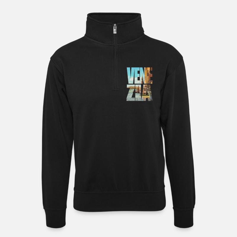 Venedig Italien Illustration – Gondel und Canal Roma - Unisex Pullover mit Zip-Kragen - Schwarz