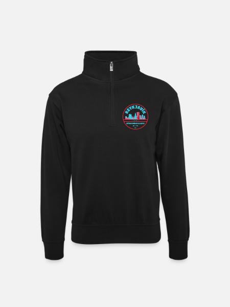 Reykjavík Skyline Stadtbadge - Unisex Pullover mit Zip-Kragen - Schwarz