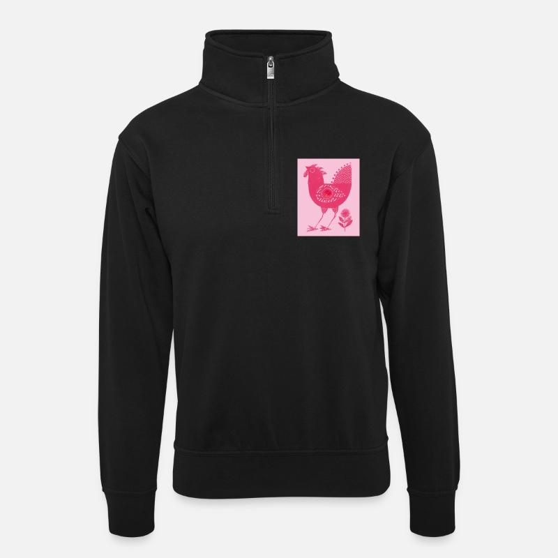 Huhn - Unisex Pullover mit Zip-Kragen - Schwarz