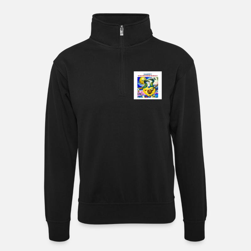 Happy Valentine's Day... Party Birds! - Unisex Pullover mit Zip-Kragen - Schwarz