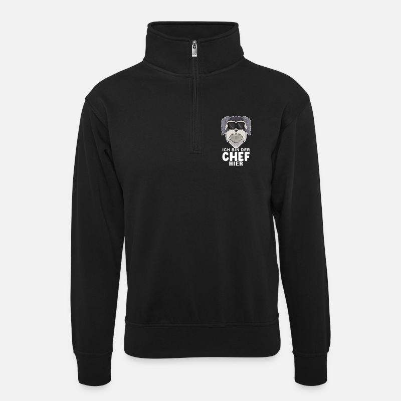 cooler Hund Schnauzer Chef Spruch - Unisex Pullover mit Zip-Kragen - Schwarz