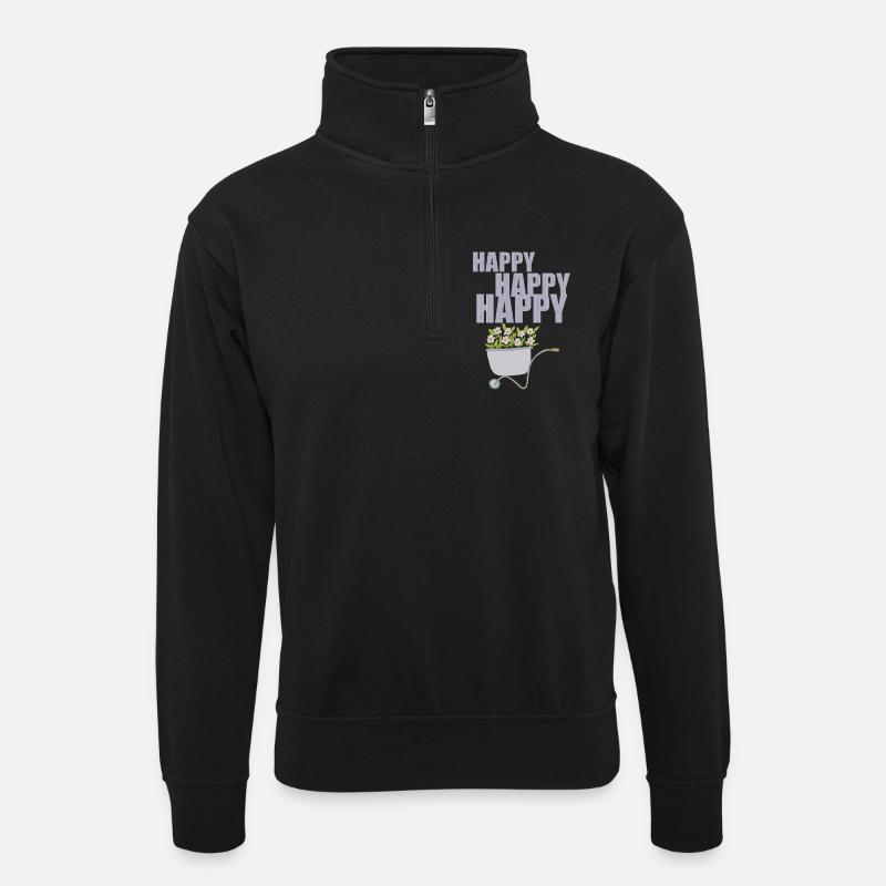 SCHUBKARREN HAPPY - Unisex Pullover mit Zip-Kragen - Schwarz