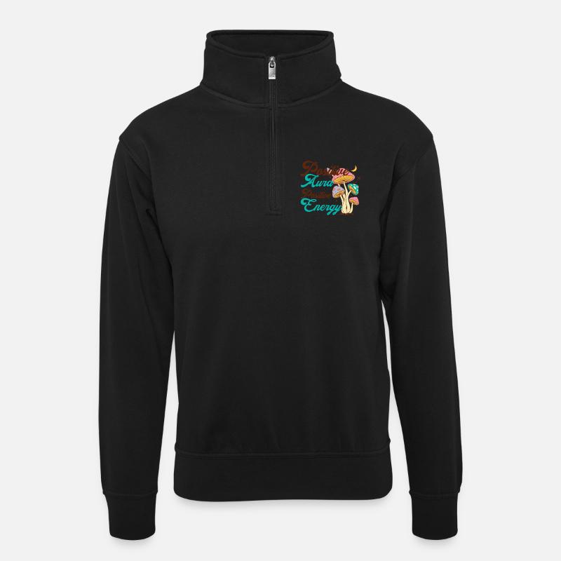Psychedelische Pilzenergie - Unisex Pullover mit Zip-Kragen - Schwarz