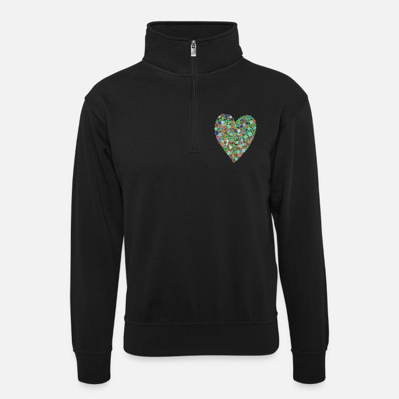 herz grün - Unisex Pullover mit Zip-Kragen - Schwarz