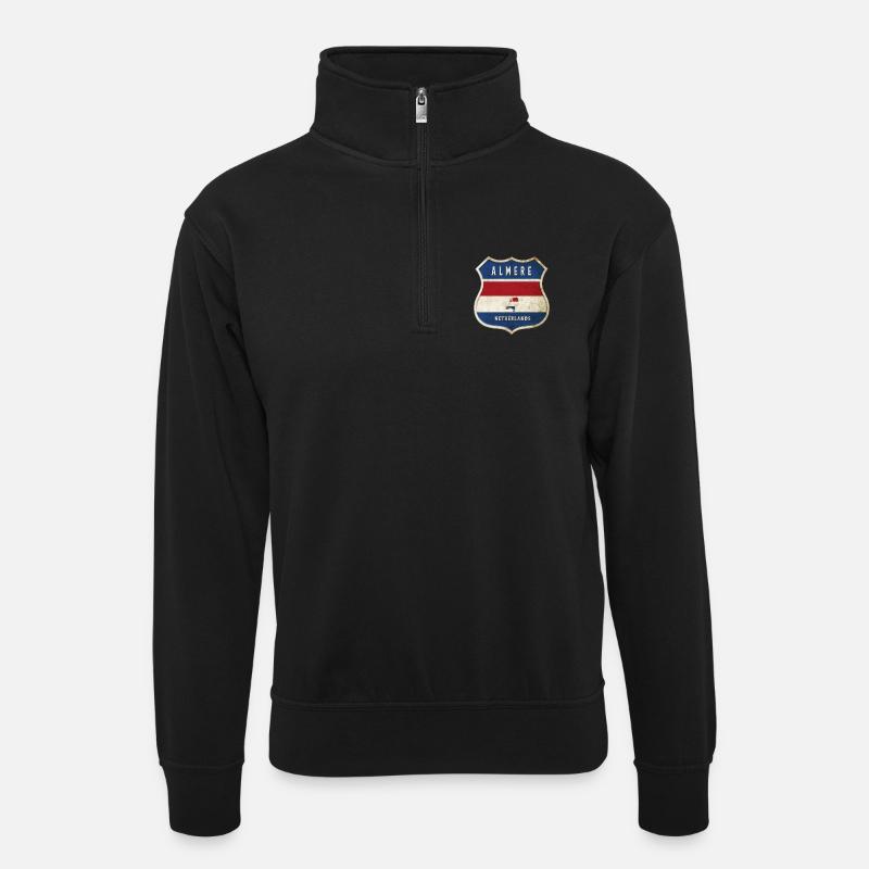 Almere Niederlande Wappen Design - Unisex Pullover mit Zip-Kragen - Schwarz