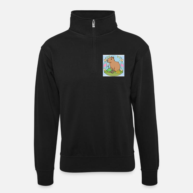 Easter capybara - Unisex sweater with zip collar - black
