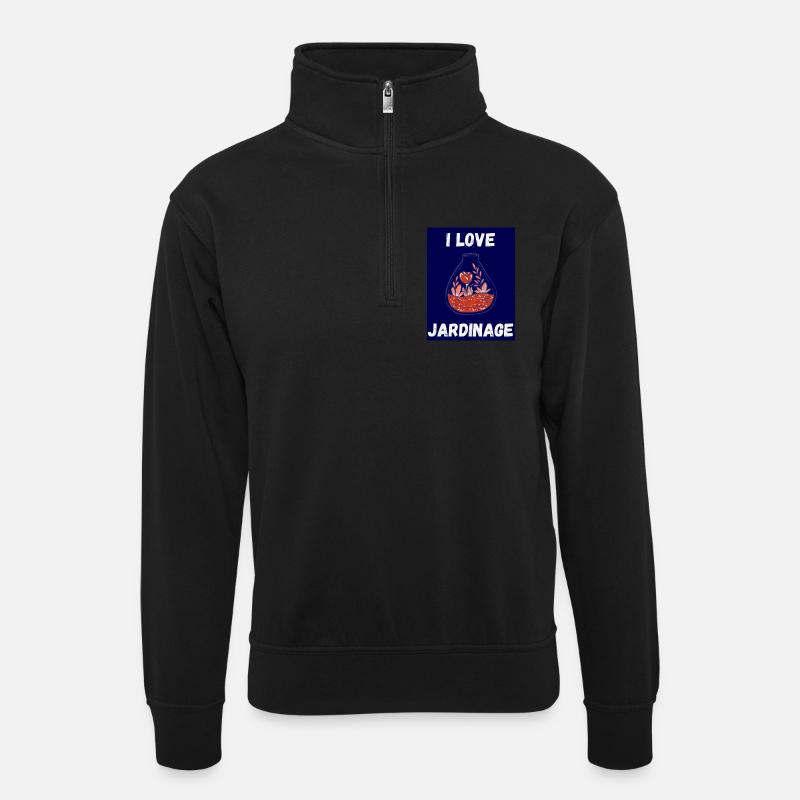 FEDER. GARTENARBEIT. RUHESTAND. FEDER. GARTEN. - Unisex Pullover mit Zip-Kragen - Schwarz