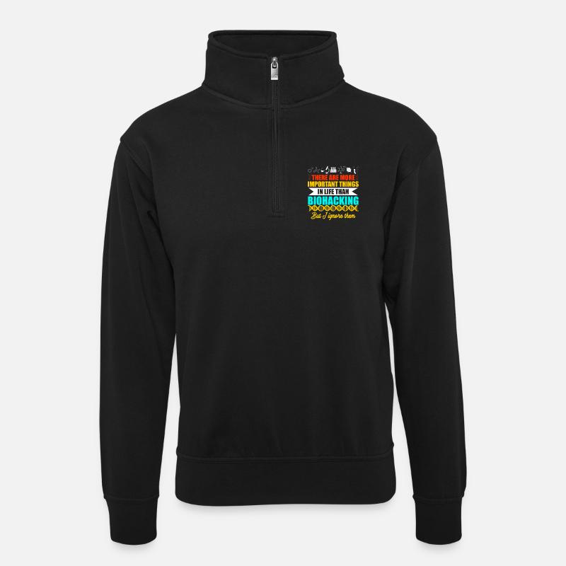 Biohacker Design - Unisex Pullover mit Zip-Kragen - Schwarz