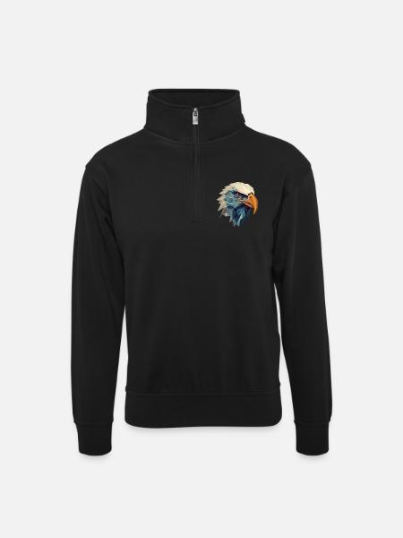 Stylized, geometric eagle - Unisex sweater with zip collar - black