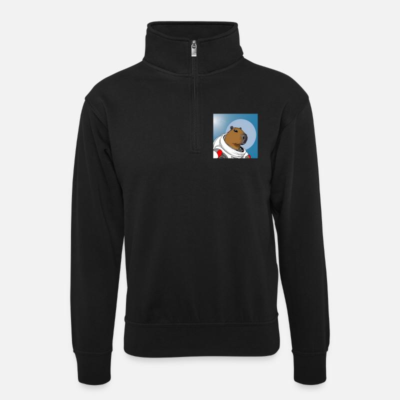 Capy astronaut - Unisex sweater with zip collar - black