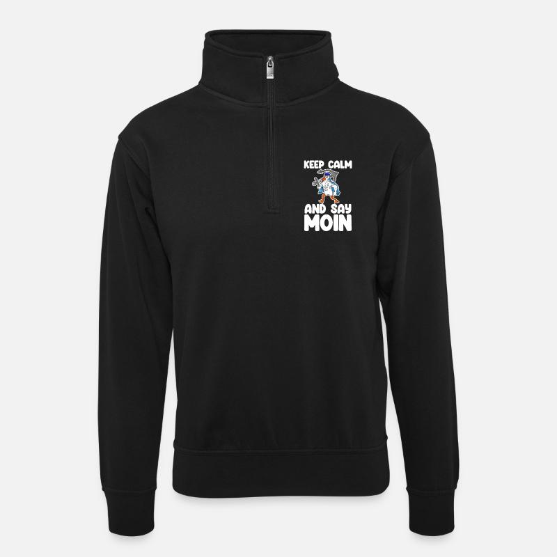 Nordsee Moin Plattdeutsch - Unisex Pullover mit Zip-Kragen - Schwarz