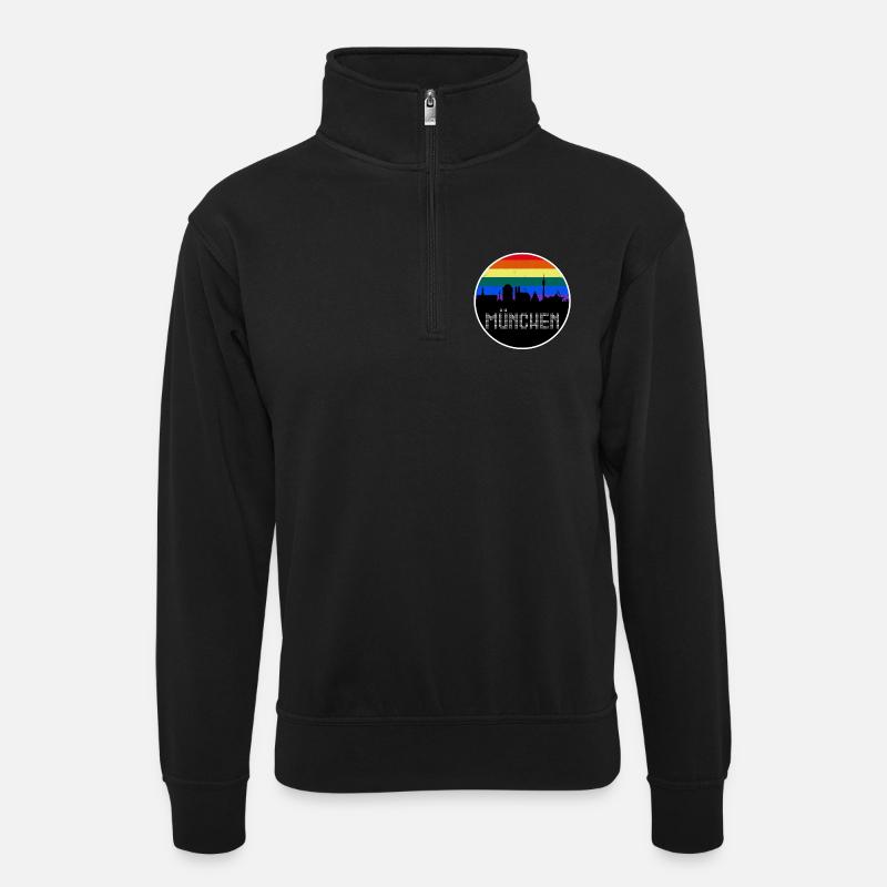München Skyline Regenbogen - Unisex Pullover mit Zip-Kragen - Schwarz