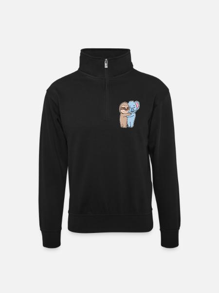 Sloth and koala hugging - hug - Unisex sweater with zip collar - black
