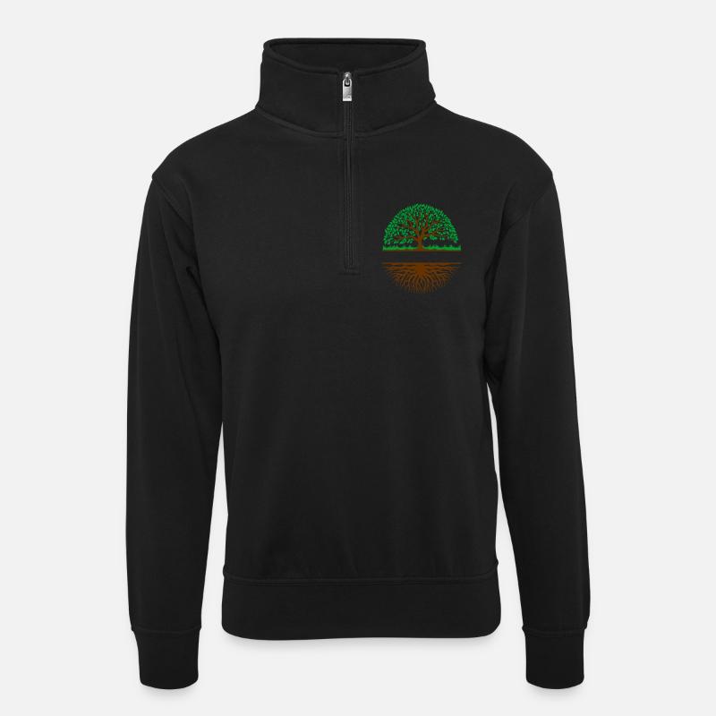 Tree with roots banner 3 - Unisex sweater with zip collar - black