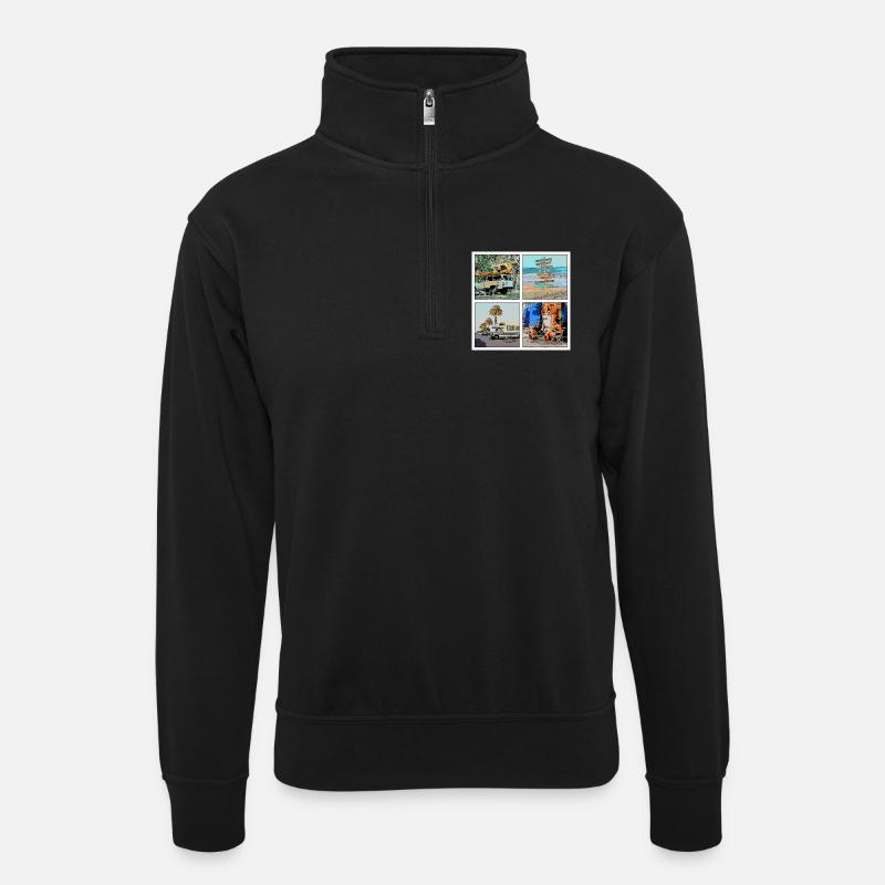 CAMPING - Unisex sweater with zip collar - black