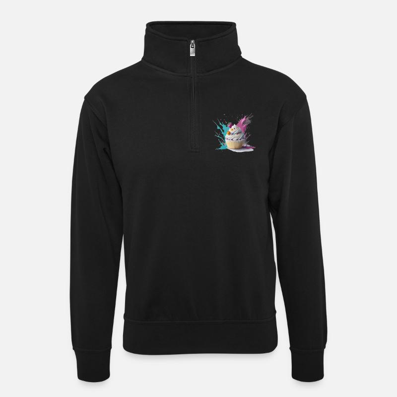 Sweet Cupcake - Unisex Pullover mit Zip-Kragen - Schwarz