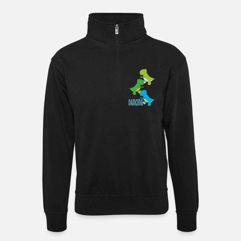 dinos dancing - Unisex Pullover mit Zip-Kragen - Schwarz