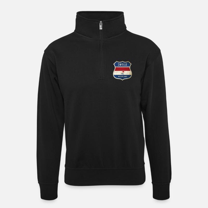 Zwolle Niederlande Wappen Design - Unisex Pullover mit Zip-Kragen - Schwarz
