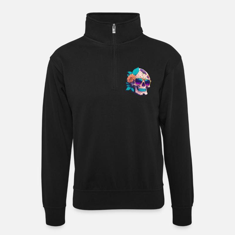 Skull - Unisex sweater with zip collar - black