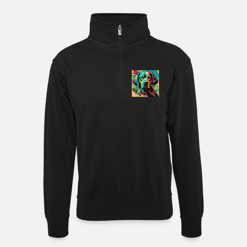 Hund - Unisex Pullover mit Zip-Kragen - Schwarz