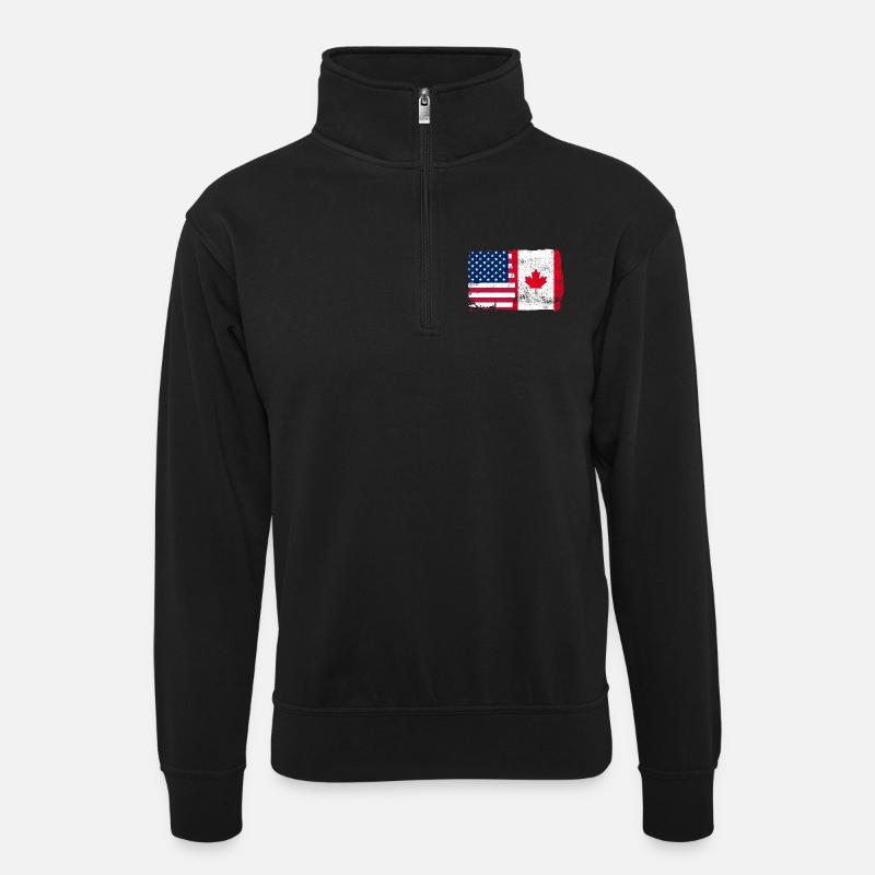 Sterne und Ahorn-Banner - Unisex Pullover mit Zip-Kragen - Schwarz