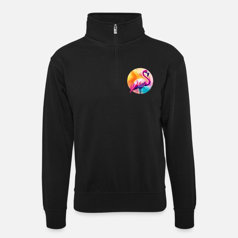 Rosa Flamingo - Unisex Pullover mit Zip-Kragen - Schwarz