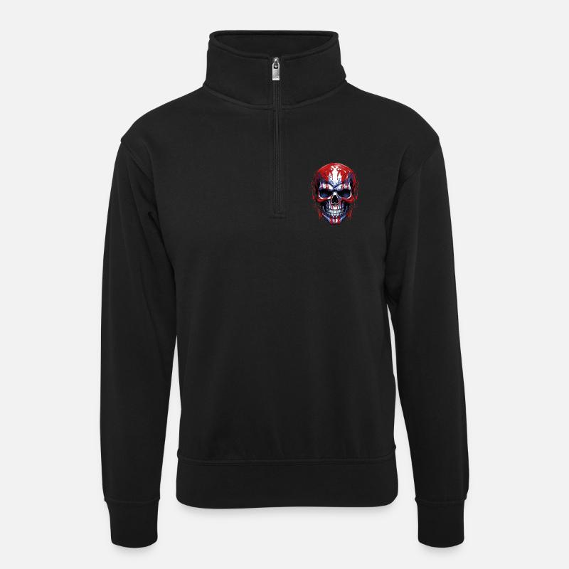 Flaggen Skull Grafik - Unisex Pullover mit Zip-Kragen - Schwarz