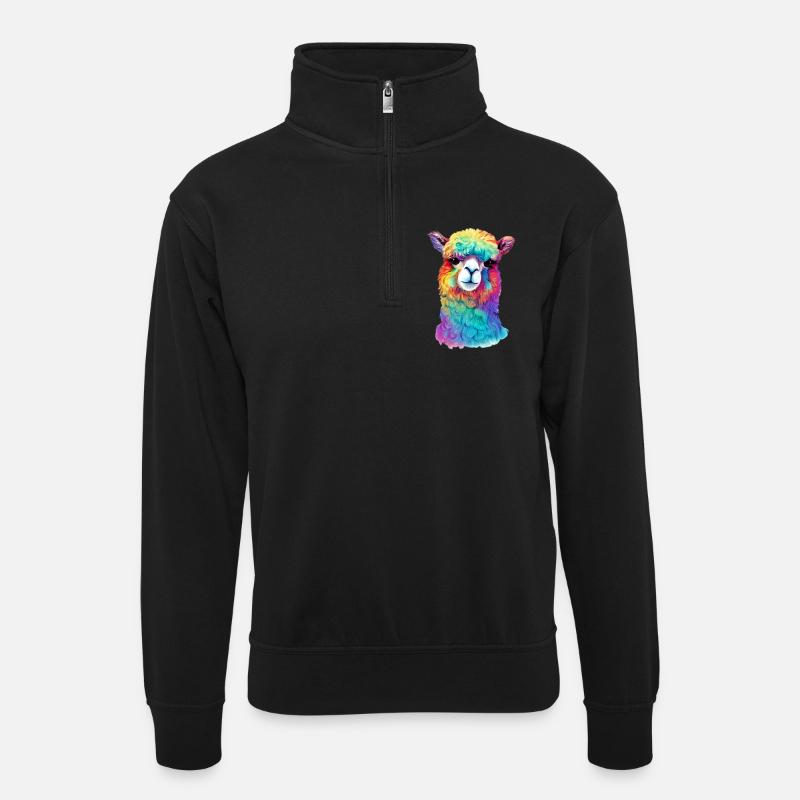 Alpaka - Unisex Pullover mit Zip-Kragen - Schwarz