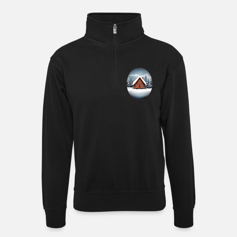 Holzhaus, Weihnachtshütte - Unisex Pullover mit Zip-Kragen - Schwarz