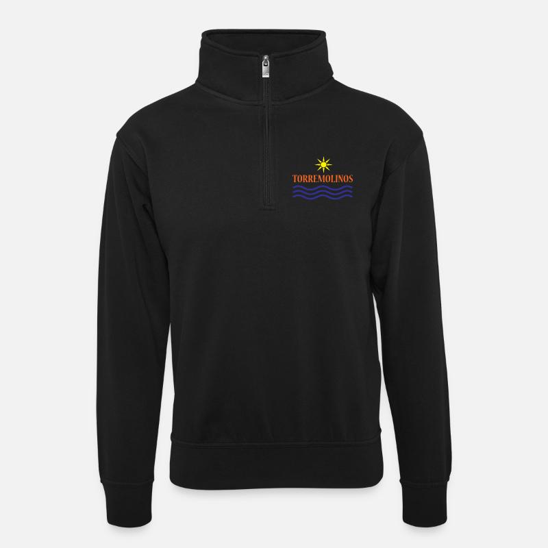 TORREMOLINOS-Sonne Wasser+Text - Unisex Pullover mit Zip-Kragen - Schwarz
