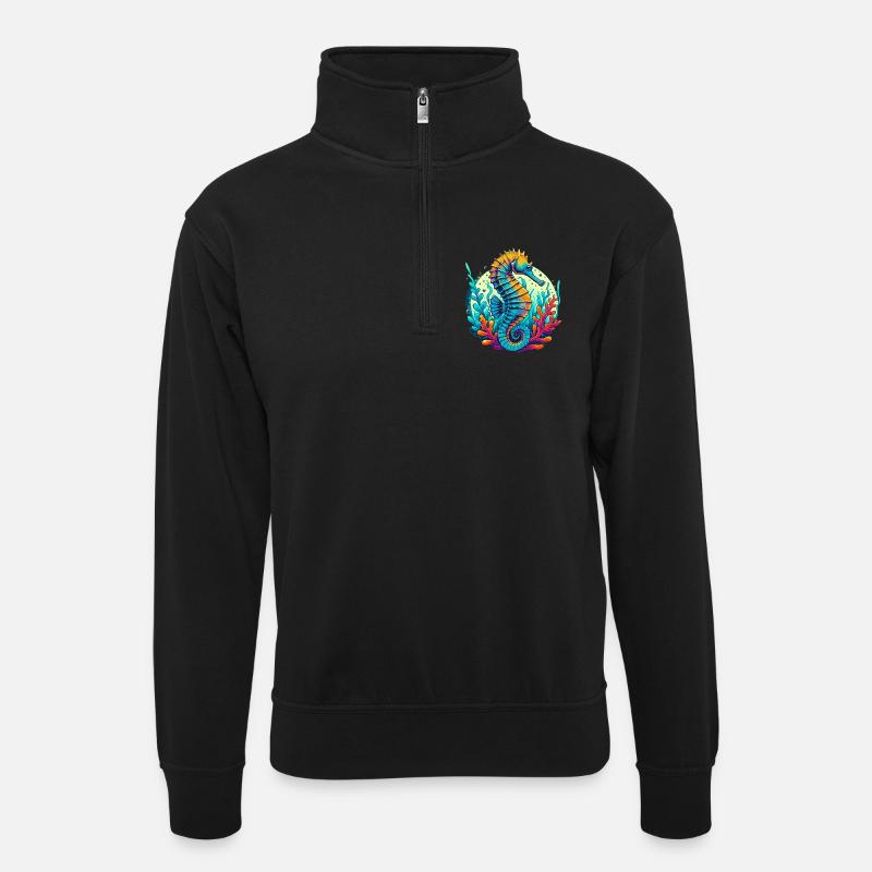 Seepferdchen - Unisex Pullover mit Zip-Kragen - Schwarz