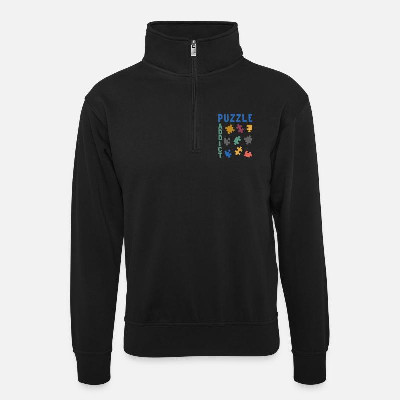 Süchtig nach Puzzles - Unisex Pullover mit Zip-Kragen - Schwarz