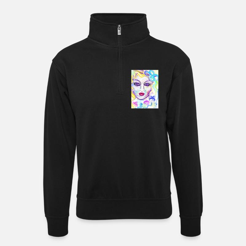 Farbenfrohe Fantasieporträtdesign - Unisex Pullover mit Zip-Kragen - Schwarz