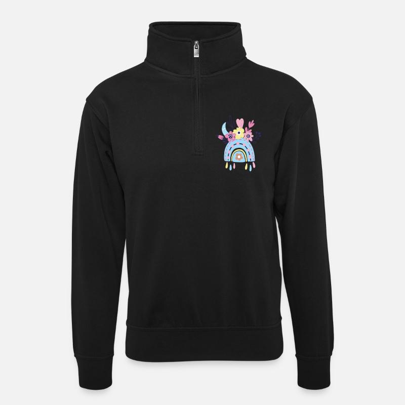 Pastell Regenbogen Blumen - Unisex Pullover mit Zip-Kragen - Schwarz