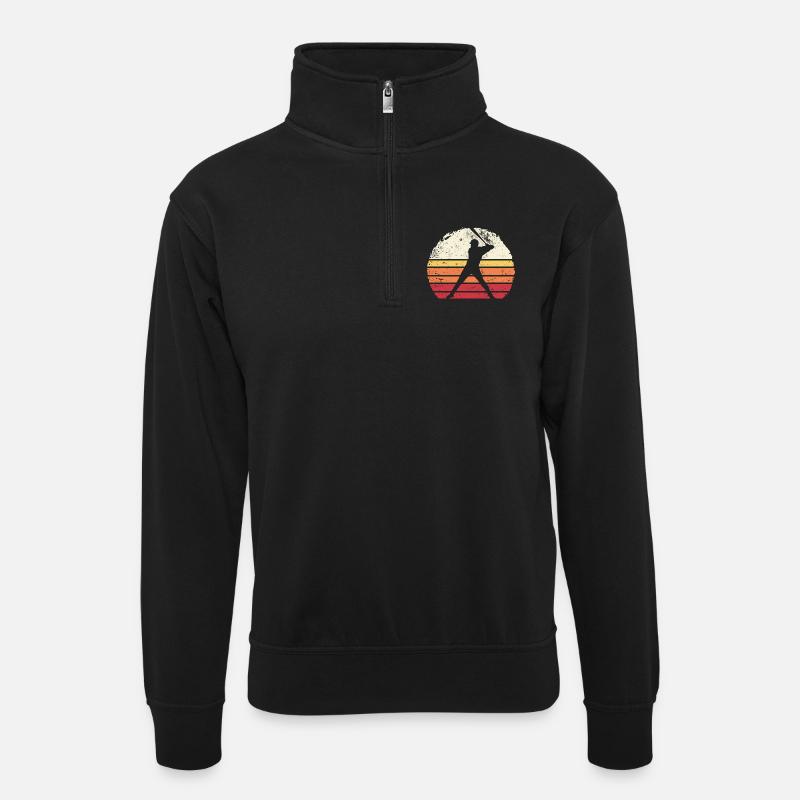Baseball Sunset Silhouette - Unisex sweater with zip collar - black