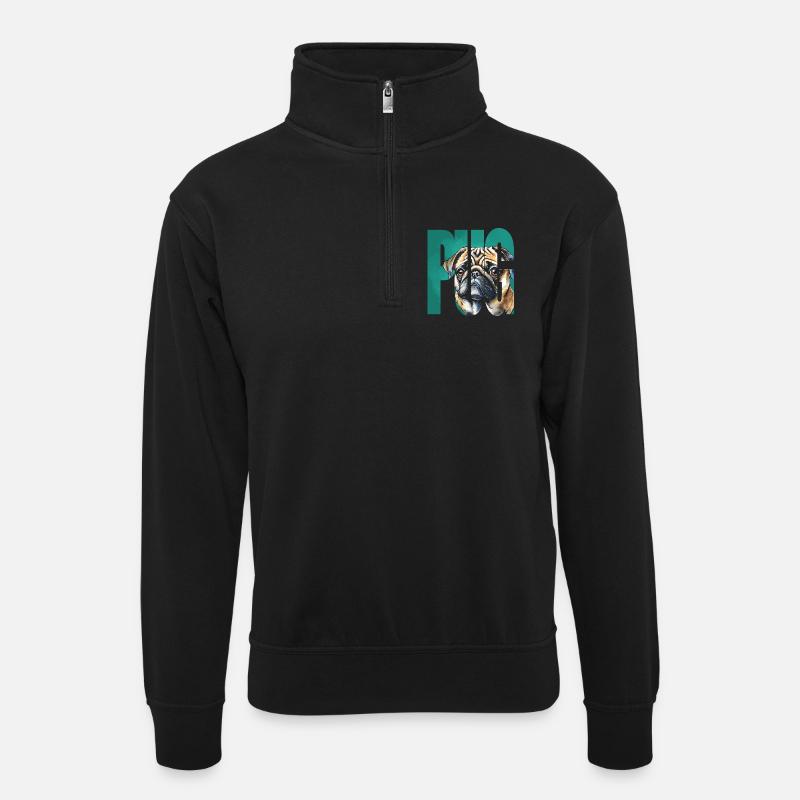 Mops Portrait - Unisex Pullover mit Zip-Kragen - Schwarz