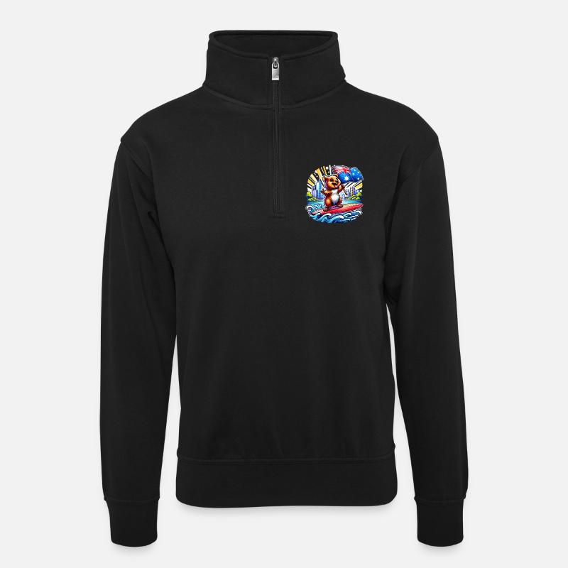 Quokka Australian Surfing Design - Unisex sweater with zip collar - black