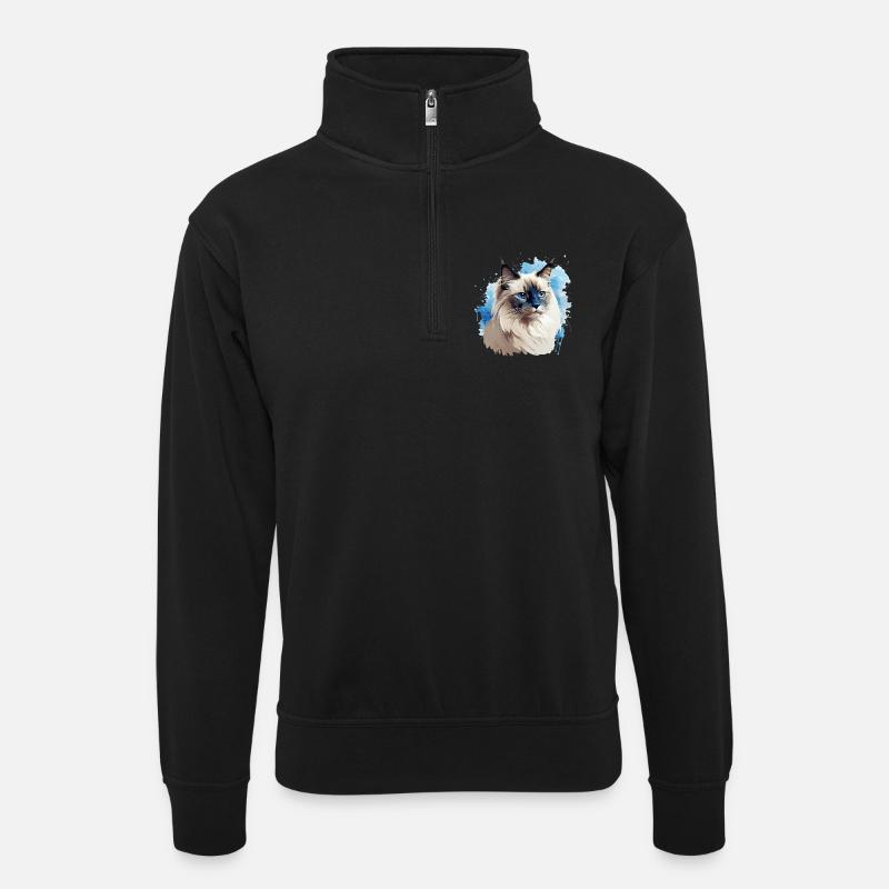 Tête de chat sacré Birman - Sweat col montant zippé unisexe - noir