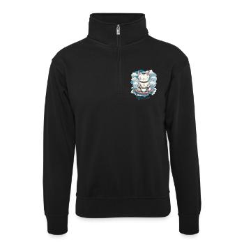Chat qui boit son café, coffee time, humour chat - Sweat col montant zippé unisexe - noir - Devant