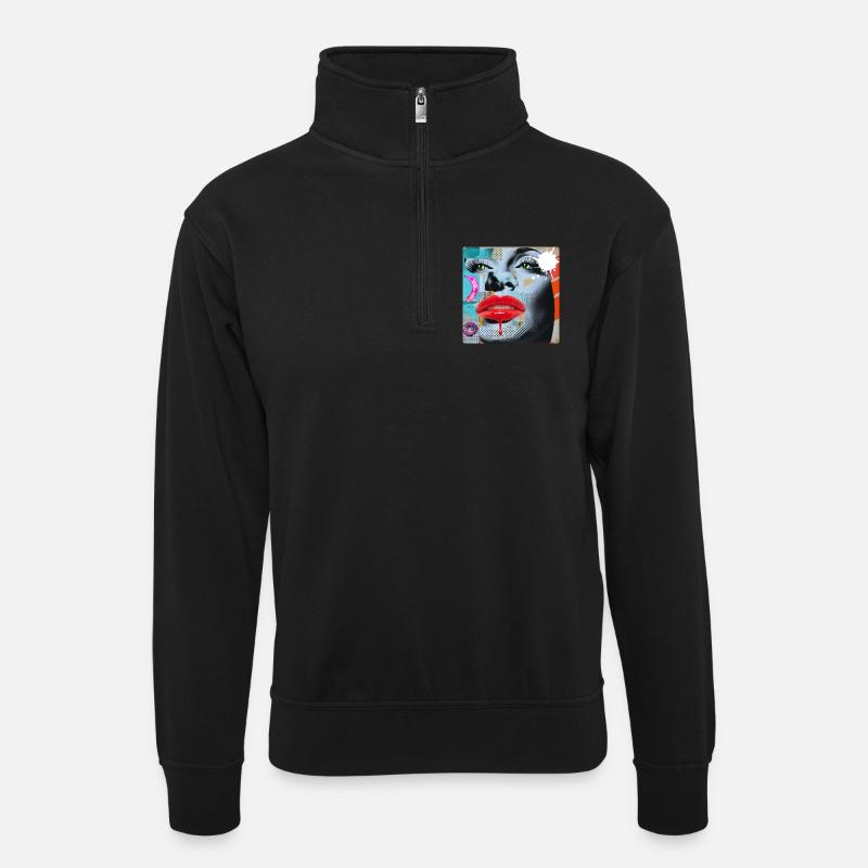 Bunte Collage Pop Art - Unisex Pullover mit Zip-Kragen - Schwarz