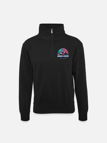 Reiter-Emblem - Unisex Pullover mit Zip-Kragen - Schwarz