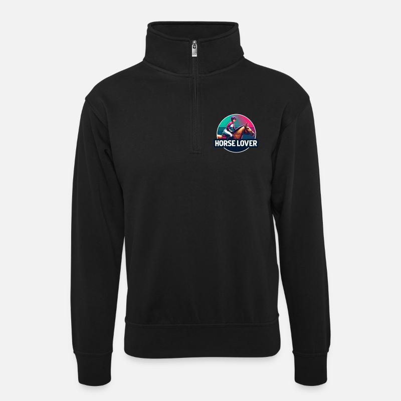 Reiter-Emblem - Unisex Pullover mit Zip-Kragen - Schwarz