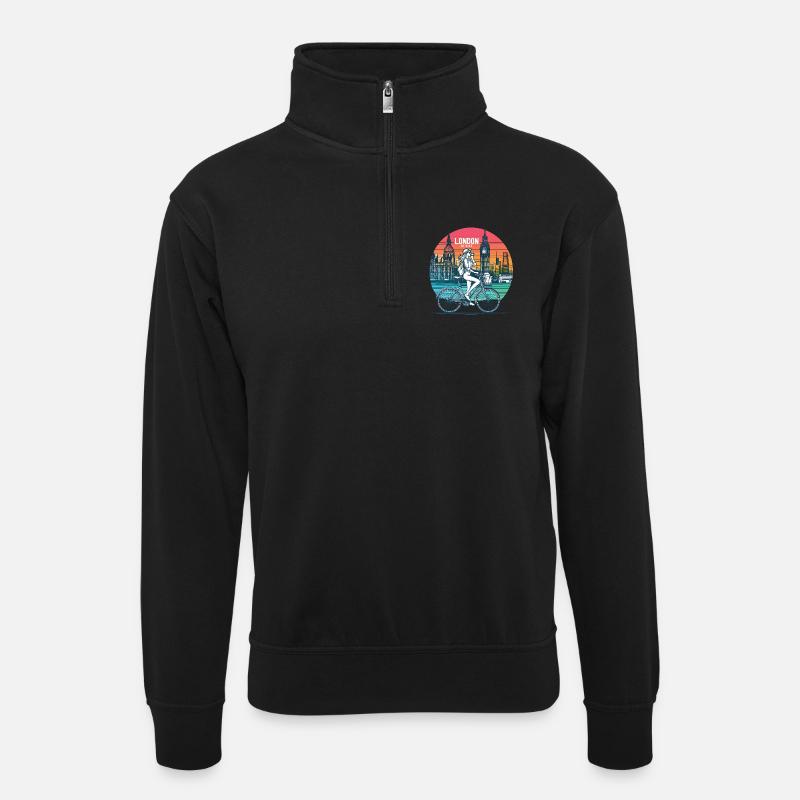 London Skyline Fahrrad Illustration - Unisex Pullover mit Zip-Kragen - Schwarz