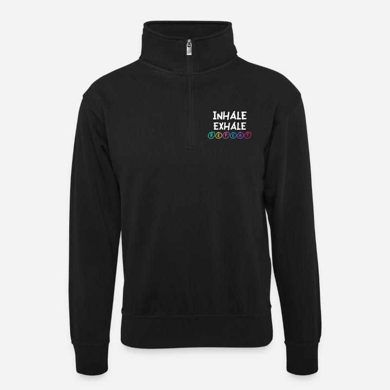 Inhale Exhale Repeat - Unisex sweater with zip collar - black