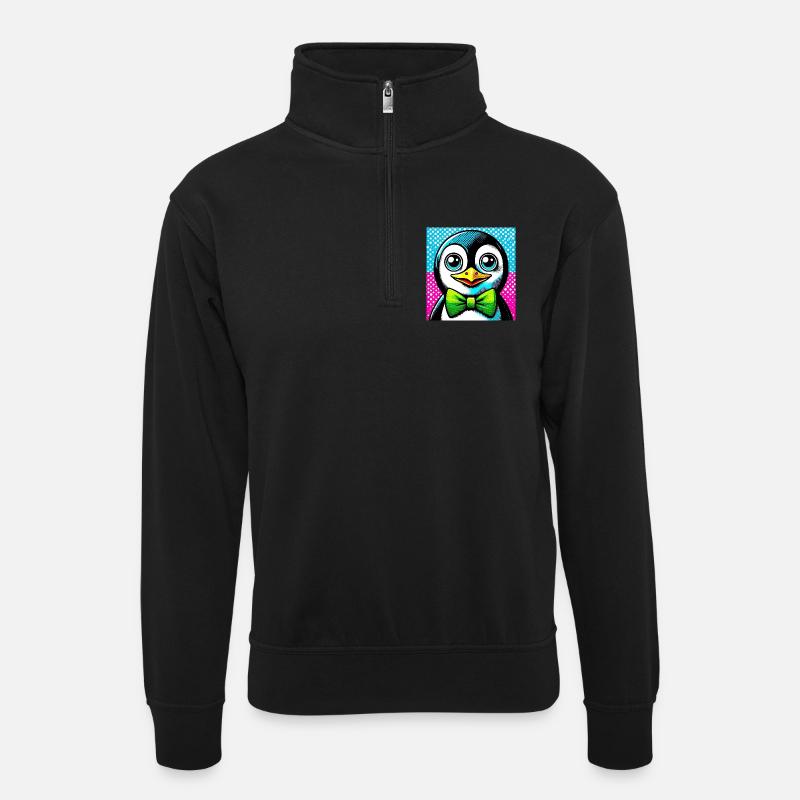 Pinguin mit Fliege Pop Art - Unisex Pullover mit Zip-Kragen - Schwarz