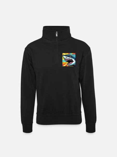 Requin Pop Art - Sweat col montant zippé unisexe - noir