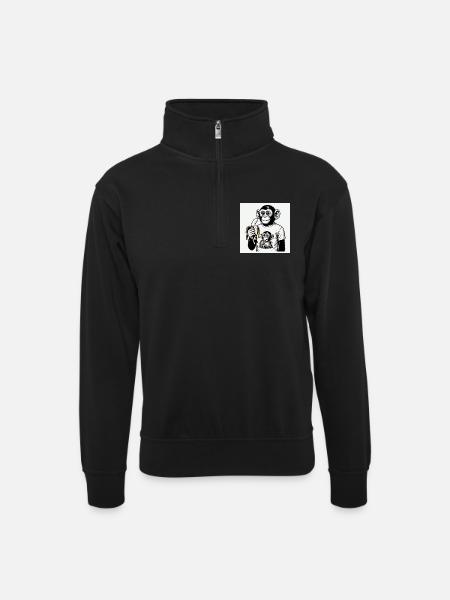 A monkey and his banana - Unisex sweater with zip collar - black